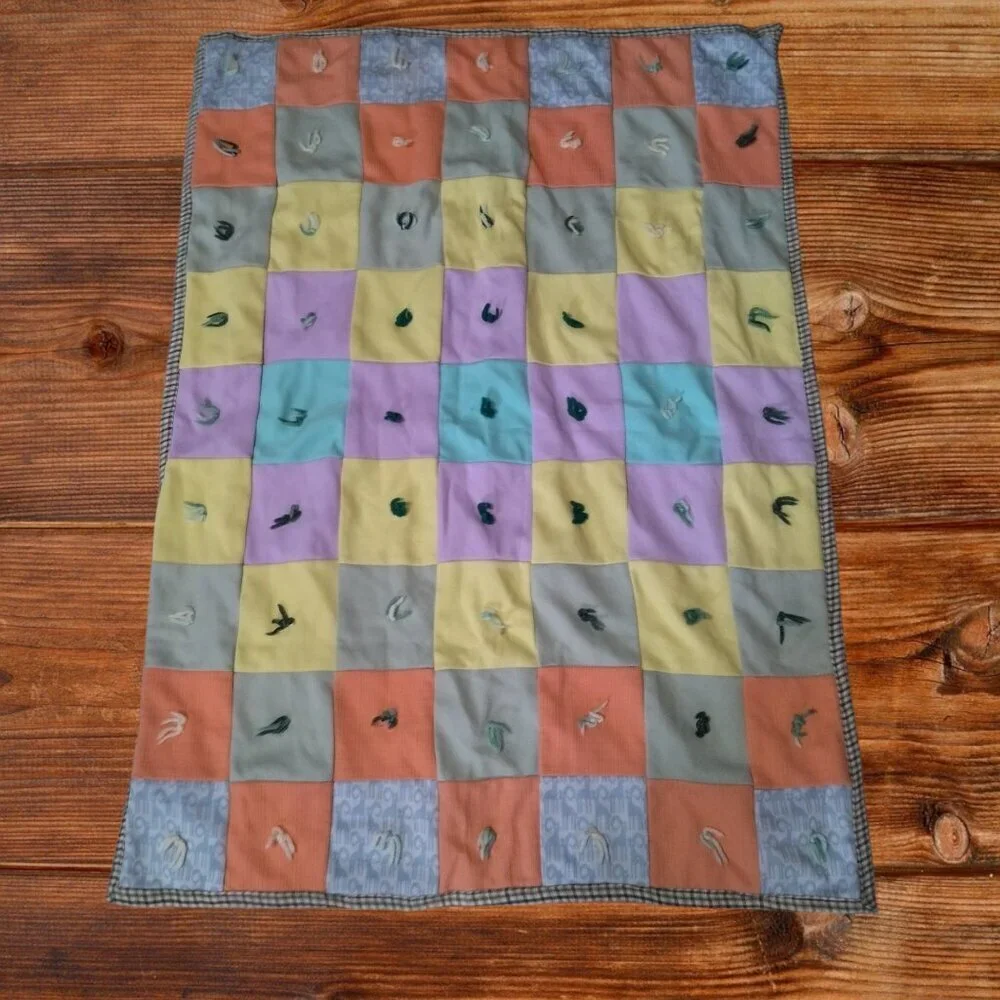 HANDMADE PATCHWORK BLOCK BABY QUILT 28X44 INCHES MULTICOLORED CLASSIC